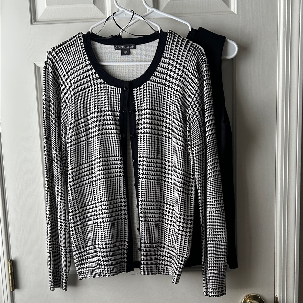 Covington 2 piece Black and White Cardigan Sweater set